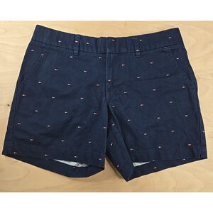 Tommy Hilfiger Flag Logo Shorts Women’s Size 2 Navy Cotton Twill Preppy